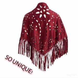 NEW•Elegant Red Sueded Fringed Shawl